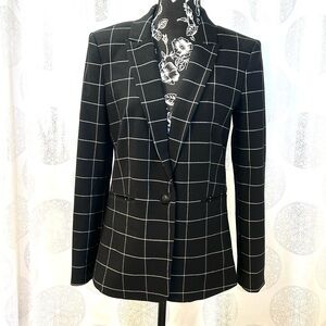 COURT & ROWE Black Windowpane Plaid Tailored Academia Blazer Jacket Women’s 8